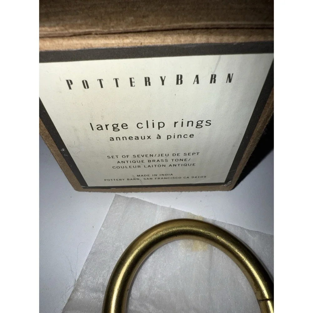 Set Of 7 Pottery‎ Barn Small Antique Brass Finish Double Ring Curtain Rings NEW